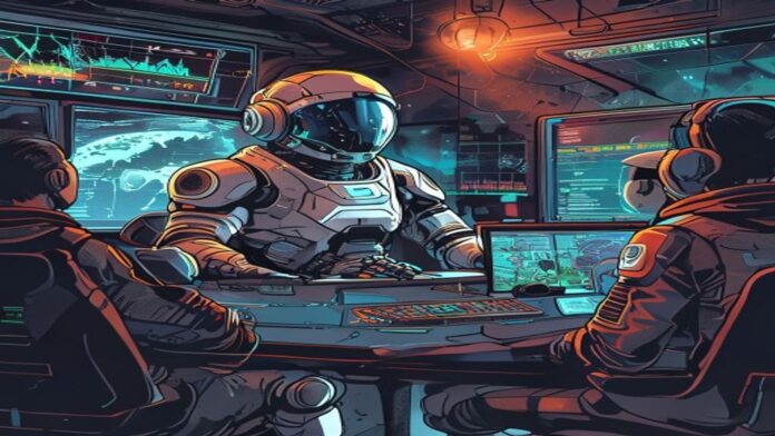 AI robot sits at a spaceship command console replacing human EVE Online players